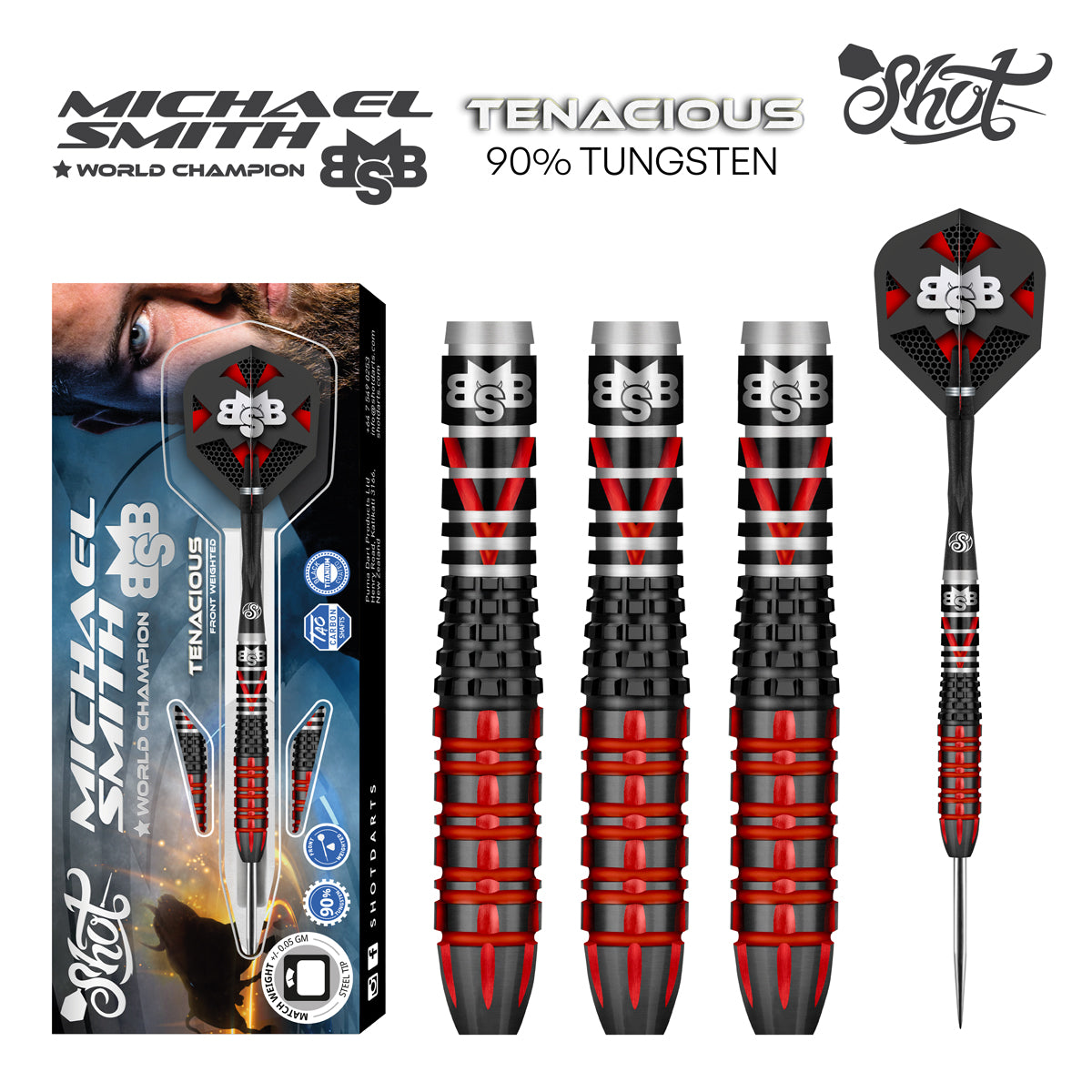Shot Michael Smith Tenacious Dart Set 90% Tungsten