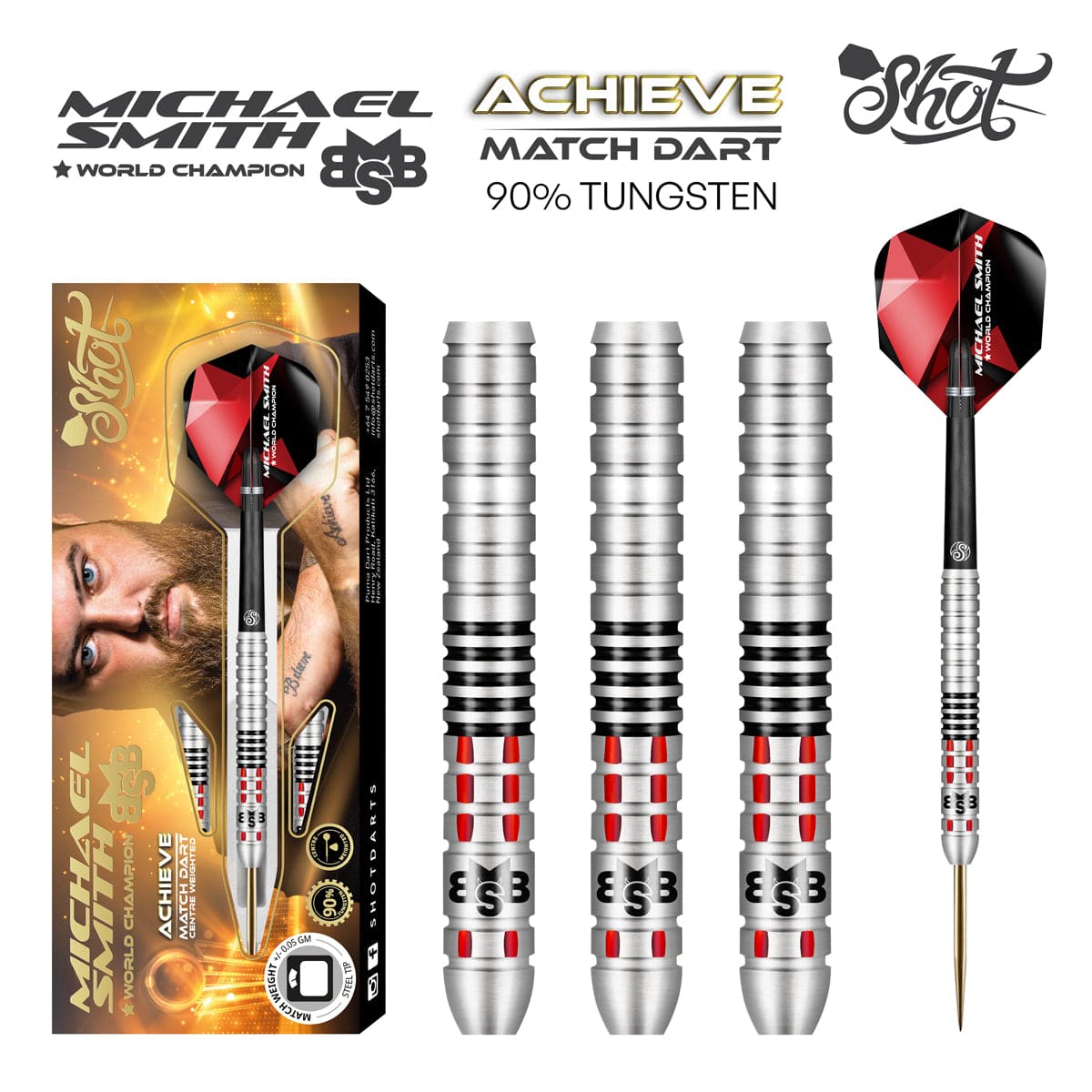 Shot Darts Michael Smith Achieve Steel Tip Darts 90% Tungsten