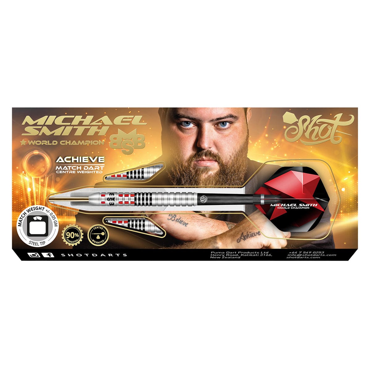 Shot Darts Michael Smith Achieve Steel Tip Darts 90% Tungsten