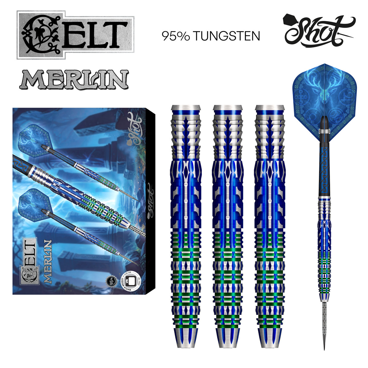 Shot Celt Merlin Steel Tip Dart Set 95% Tungsten