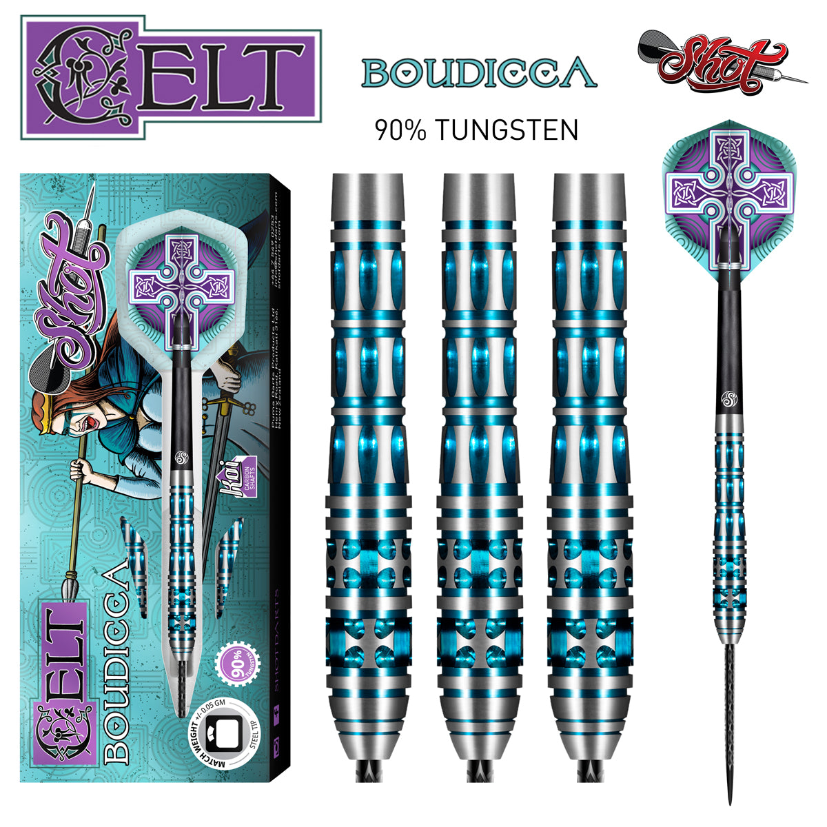 Shot Celt Boudicca Steel Tip Dart Set-90% Tungsten