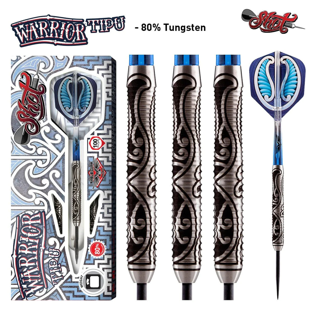 Shot Warrior Tipu Steel Tip Dart Set-80% Tungsten